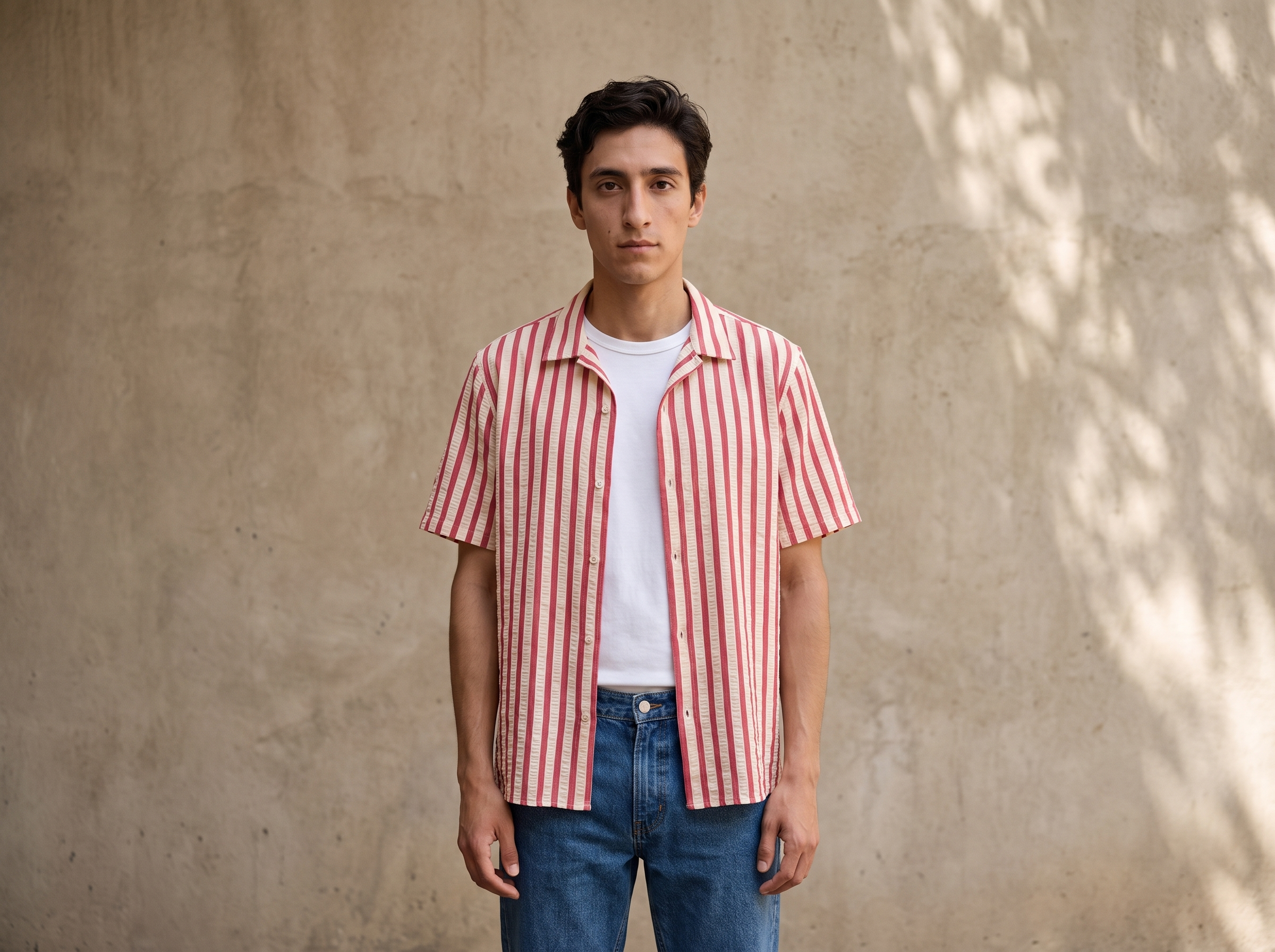 Camisa Hermanos Moreno de rayas rojas, manga corta